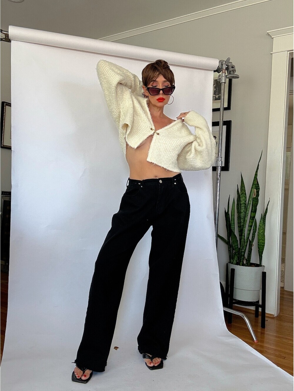 Y2K Cream Cropped Sweater